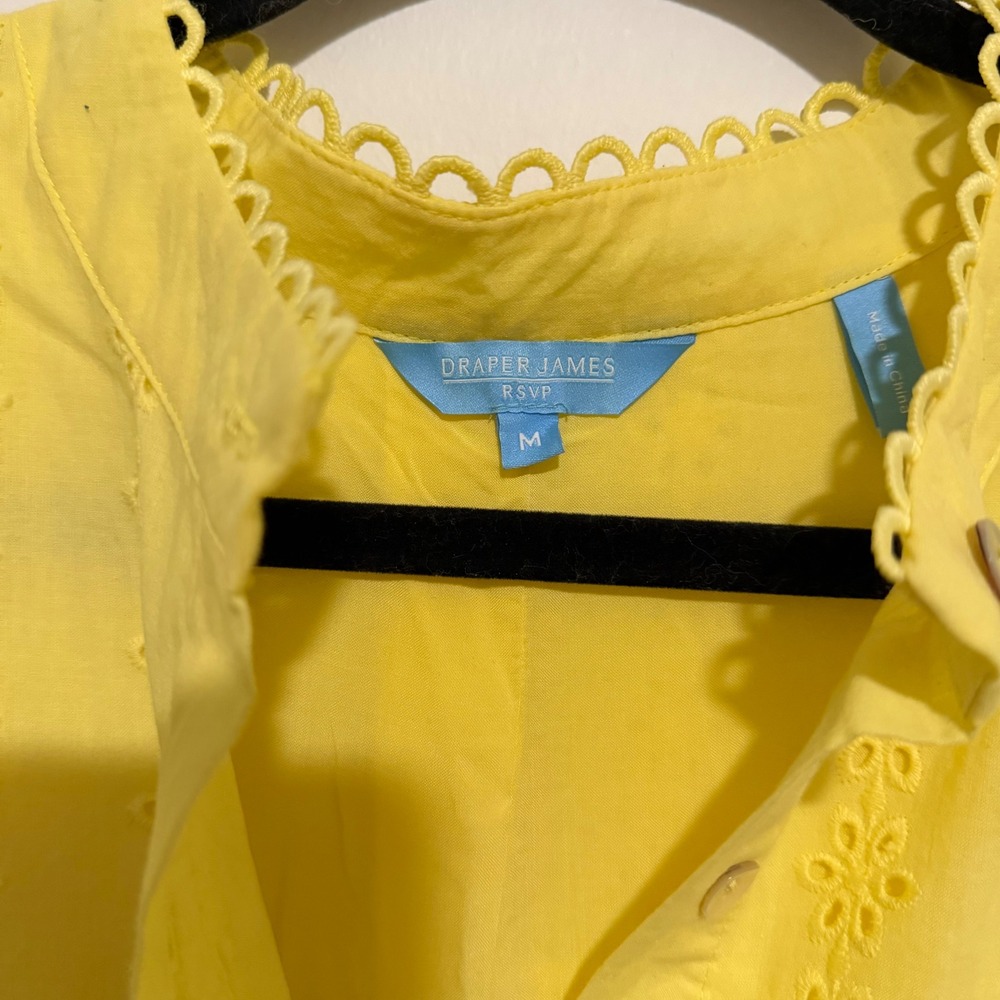 Draper James RSVP Yellow Eyelet Sleeveless Ruffle Mini Dress Womens Size Medium - Picture 3 of 4